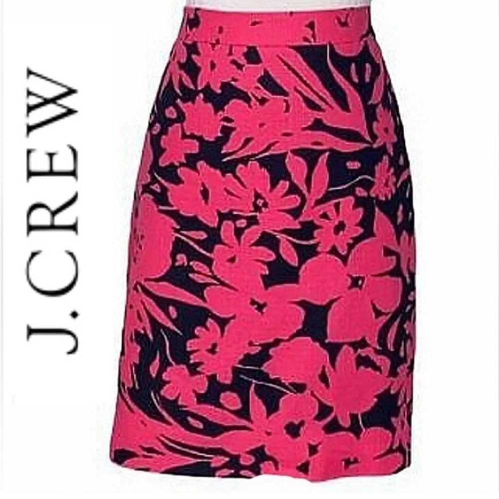 J. CREW Floral Pencil Linen-Like Slit Lined Skirt 14